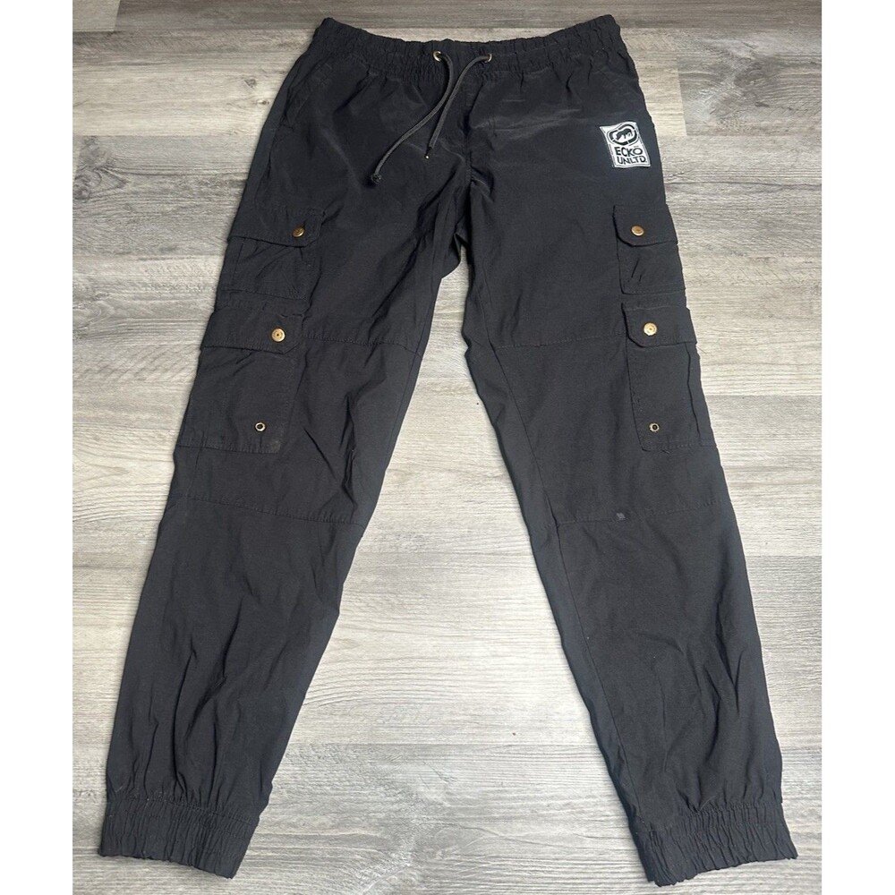Ecko Unltd Mens Size M Black Nylon Cargo Jogger Pants Baggy Track Utility